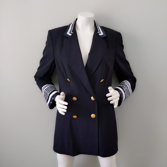 Escada Jackets & Blazers - Vtg 80s Escada Sequin Collar Cuff Naval Blazer 38